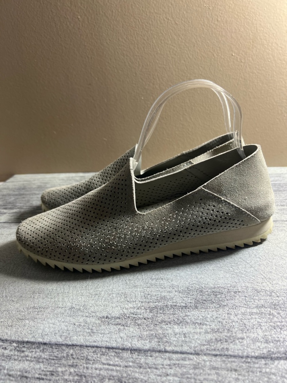 Pedro Garcia Cristianne Perforated Suede Gray Loafers Creeper Sole Size 38.5